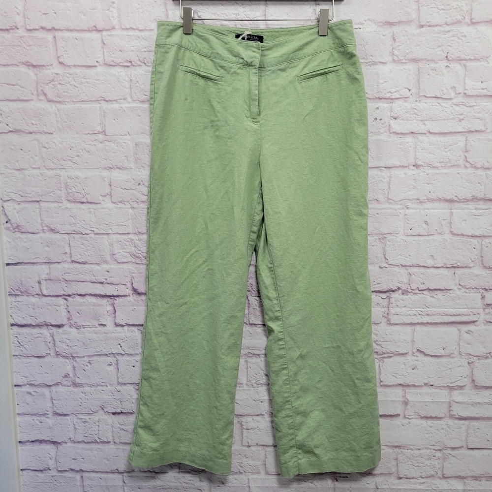 Chadwicks Linen‎ Blend Wide Leg Trousers Women 12P Sage Green Cottage Coastal